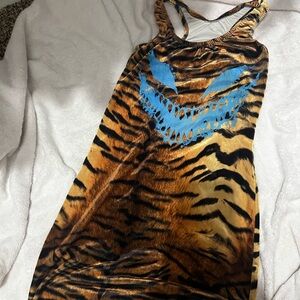One of a kind yard666sale suede tiger print mini dress